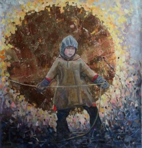 Елена Ильянкова«Ловец солнца», 2018 г., холст, масло, медь; 130х123 см